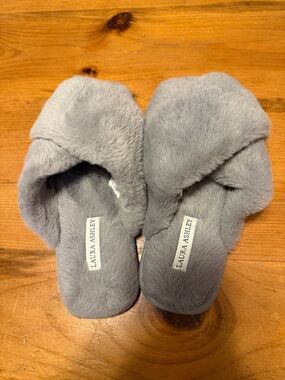 Laura Ashley Soft Gray Faux-Fur Slide Slippers